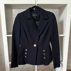 Escada Dark Navy Fitted Blazer with Gold Buttons